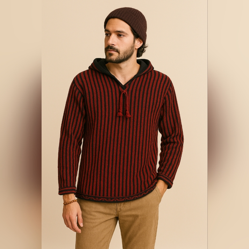 Mens Hoodie Medium Red Pullover Activewear Athleisure Sweater Drawstring